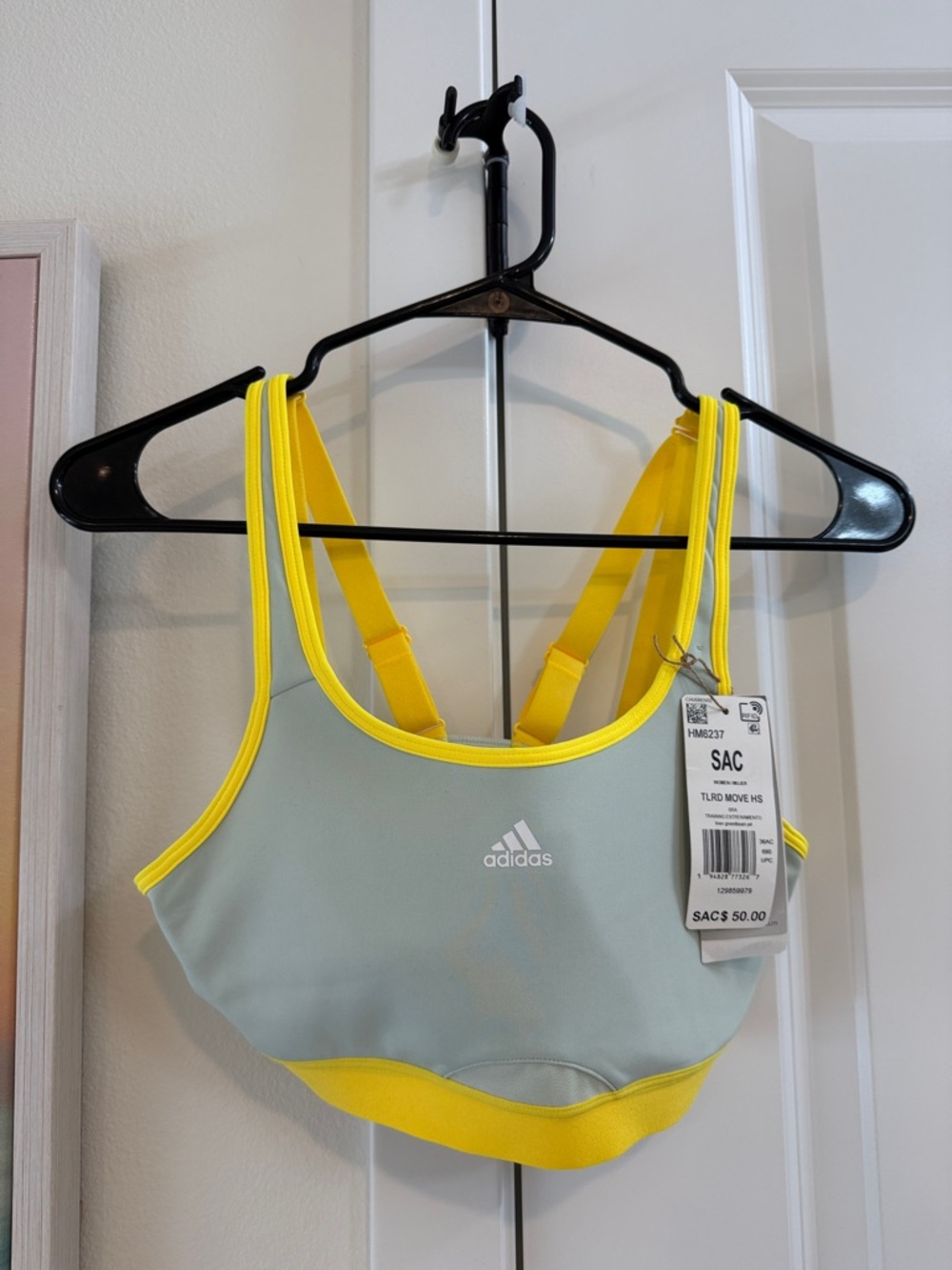 adidas Light Gray and Yellow Athletic Sports Bra
